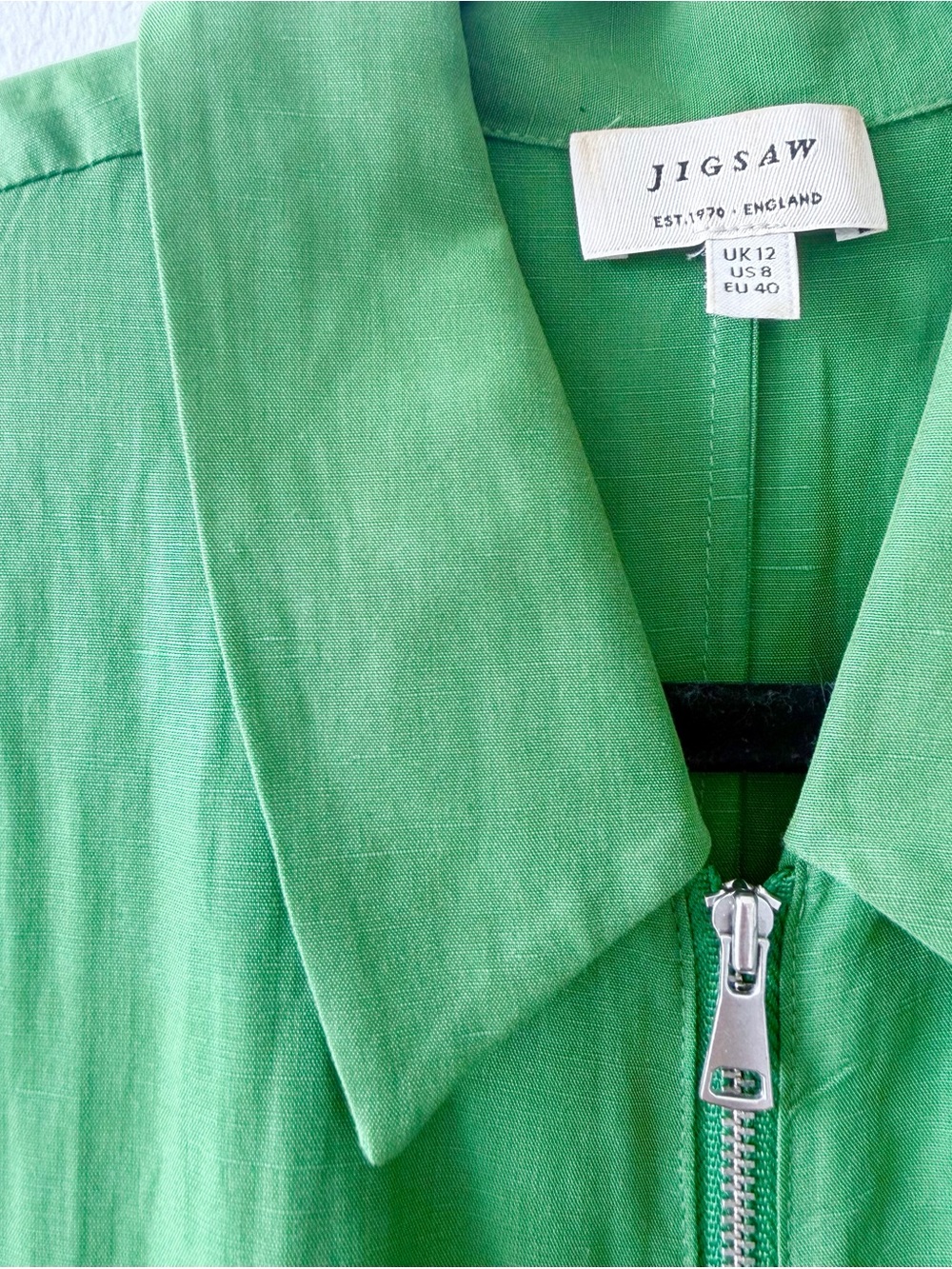 Jigsaw Green Linen Zip-Front Collar Top